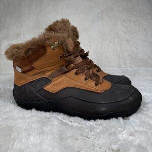 Merrell Women's Aurora 6 Ice+ Waterproof Boots Tan Brown Fur Sz 8 US Vibram Sole